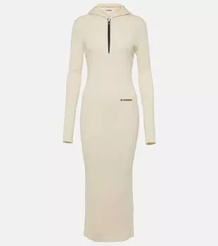 Платье миди из смесовой шерсти Jil Sander, бежевый