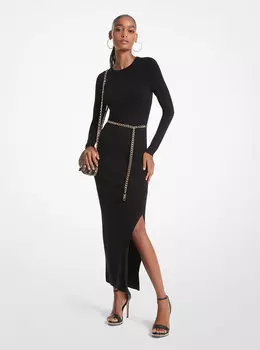 Платье миди из смесовой шерсти с поясом Michael Kors, черный