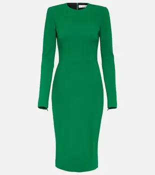 Платье миди из смесовой шерсти Victoria Beckham, зеленый