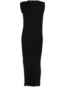 Платье миди из смесовой шерсти в рубчик Issey Miyake, черный