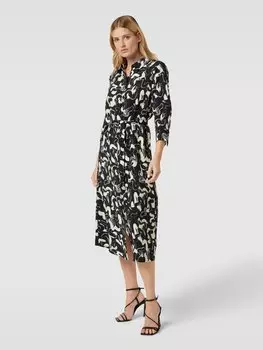 Платье миди из смесовой вискозы со сплошным узором, модель «ДОГМА» Vila, черный