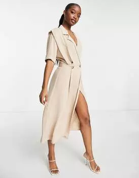 Платье миди из смокинга с вырезом и подплечниками ASOS DESIGN