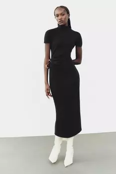Платье миди из стрейч трикотажа ZARA, черный