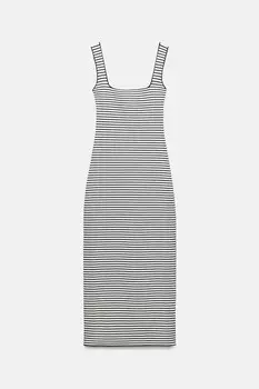 Платье миди из стрейч трикотажа ZARA, цвет stripes