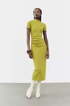 Платье миди из стрейч трикотажа ZARA, лайм
