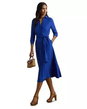 Платье-миди из сюрплисового жоржета Ralph Lauren, синий