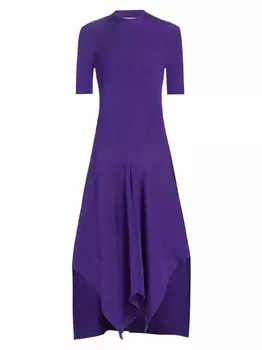 Платье-миди из технического ребристого трикотажа Stella McCartney, фиолетовый