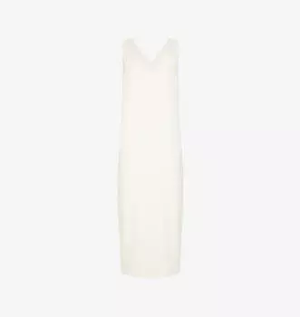 Платье миди из тканой смеси с V-образным вырезом и без рукавов Theory, цвет rice