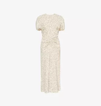 Платье миди из тканой смеси с цветочным принтом и сборками Victoria Beckham, цвет floral ovation peach