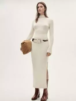 Платье миди из трикотажа garrigo длиной до колена Mango, светло-бежевый