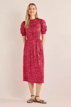 Платье миди из трикотажа с декоративной кокеткой Boden, розовый