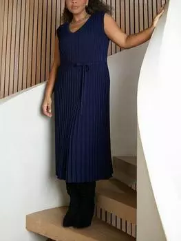 Платье миди из трикотажа с изогнутыми ребрами Live Unlimited, темно-синий