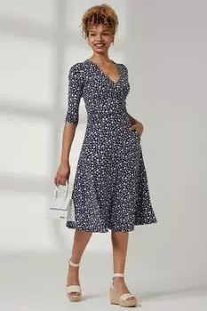 Платье миди из трикотажа с рукавами 3/4 Jolie Moi, синий