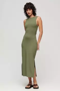 Платье миди из трикотажа с закрученной спинкой Superdry, зеленый
