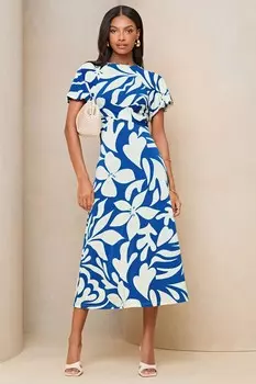 Платье миди из трикотажа со скрещенным передом Lipsy, синий