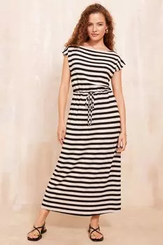 Платье миди из трикотажной полосы с косым вырезом Friends Like These, черный