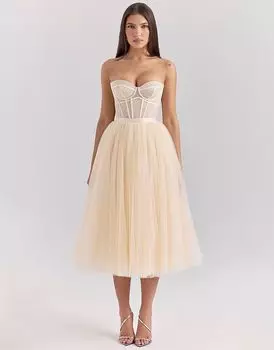 Платье-миди из тюля House of CB Darling в винтажном кремовом цвете