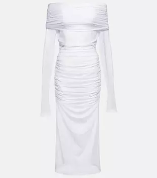 Платье миди из тюля с открытыми плечами и сборками из коллаборации с Kim DOLCE&GABBANA, белый