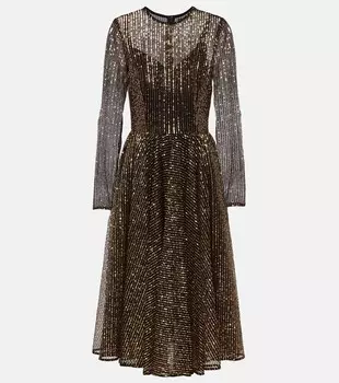 Платье миди из тюля с пайетками Dolce&Gabbana, золото