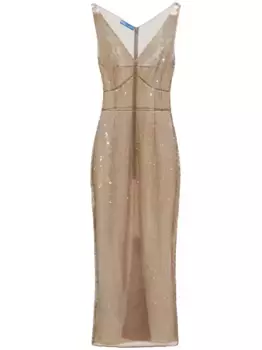 Платье миди из тюля с пайетками Prada, нейтральный