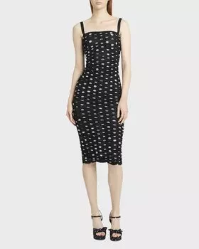 Платье миди из тюля в горошек Dolce&Gabbana, цвет Black Prt
