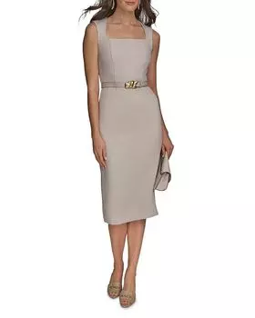 Платье-миди из твида с поясом Donna Karan, коричневый/бежевый