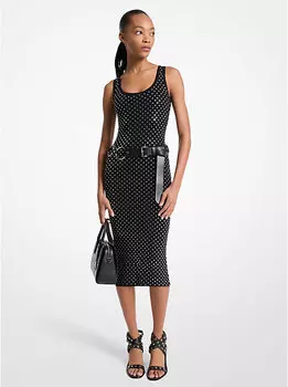 Платье миди из вискозной смеси с заклепками Michael Kors, черный