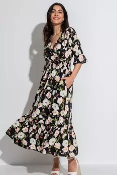 Платье миди из вискозы Carmen Fuller с бюстом lenzing ecovero и эластичным вырезом Pour Moi, черный