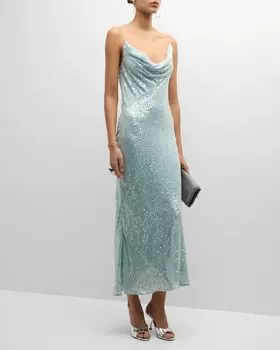 Платье миди из вискозы с пайетками и открытой спиной LAPOINTE, цвет Soft Blue