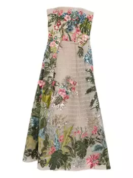 Платье миди из вышитого тюля Elie Saab, нейтральный