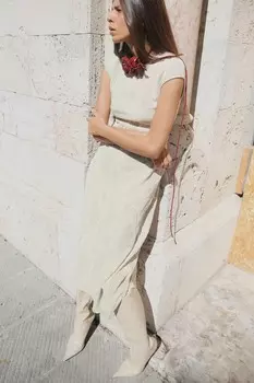 Платье миди из жаккардового платья ZARA, песочный