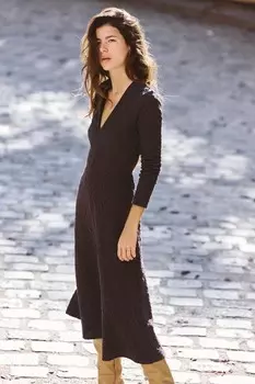 Платье миди из жаккардового платья ZARA, шоколад