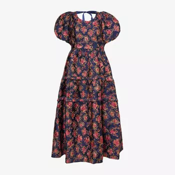Платье миди из жаккардовой ткани с цветочным узором Fable Sister Jane, синий