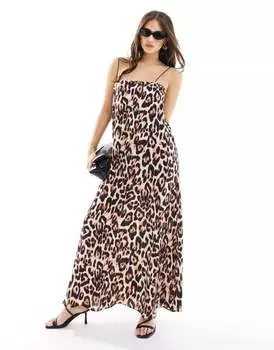 Платье миди из жатого атласа с животным принтом ASOS