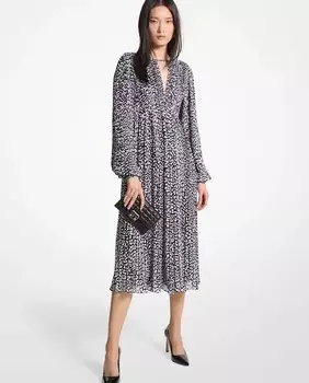 Платье миди из жоржета с леопардовым принтом Michael Michael Kors, черный