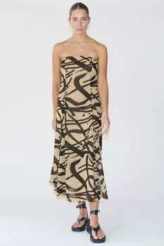 Платье миди из жоржета с вырезом-бандо с принтом Religion, черный