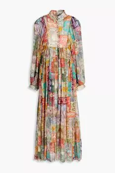 Платье миди из жоржета со сборками и цветочным принтом ZIMMERMANN, зеленый