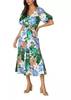 Платье-миди Jacqueline цвета слоновой кости/зеленого/бежевого цвета Shoshanna