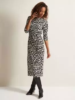 Платье миди Jane Brushstroke Phase Eight, черный/слоновая кость