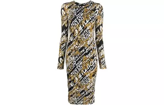 Платье миди Jeans Couture с принтом логотипа Barocco VERSACE, желтый