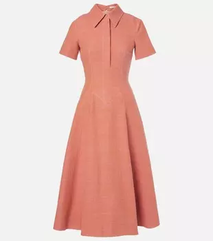 Платье миди Jody из хлопка и льна Emilia Wickstead, цвет rose & tan