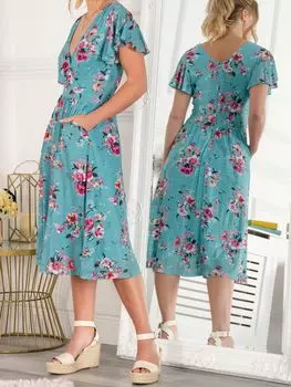 Платье миди Jolie Moi Kiley с запахом спереди и цветочным принтом, бирюзовый/мульти