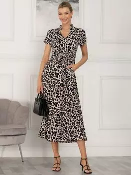 Платье миди Jolie Moi Mabrouka с животным принтом, розовый/черный