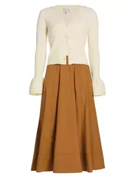 Платье миди Jordanna, смешанная техника Tanya Taylor, цвет cream toffee