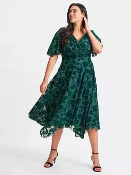 Платье миди Julie Hanky с подолом Scarlett & Jo, темно-зеленый флок