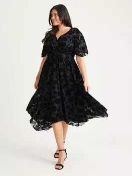 Платье миди Julie из флока с ханки и подолом Scarlett & Jo, черный