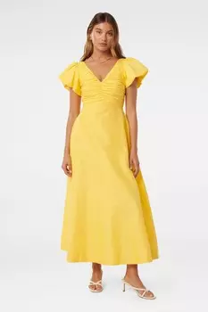 Платье миди June со сборками из чистого льна Forever New, желтый