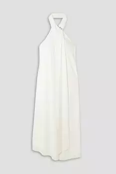 Платье миди Kali из джерси с драпировкой и вырезом халтер HALSTON, белый