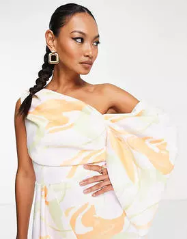 Платье миди-карандаш с рюшами ASOS DESIGN с размазанным принтом