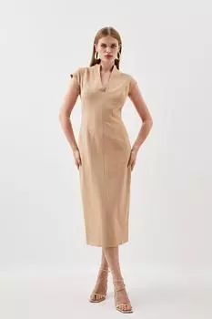 Платье миди-карандаш с высоким воротником и швами из структурированного крепа Karen Millen, бежевый